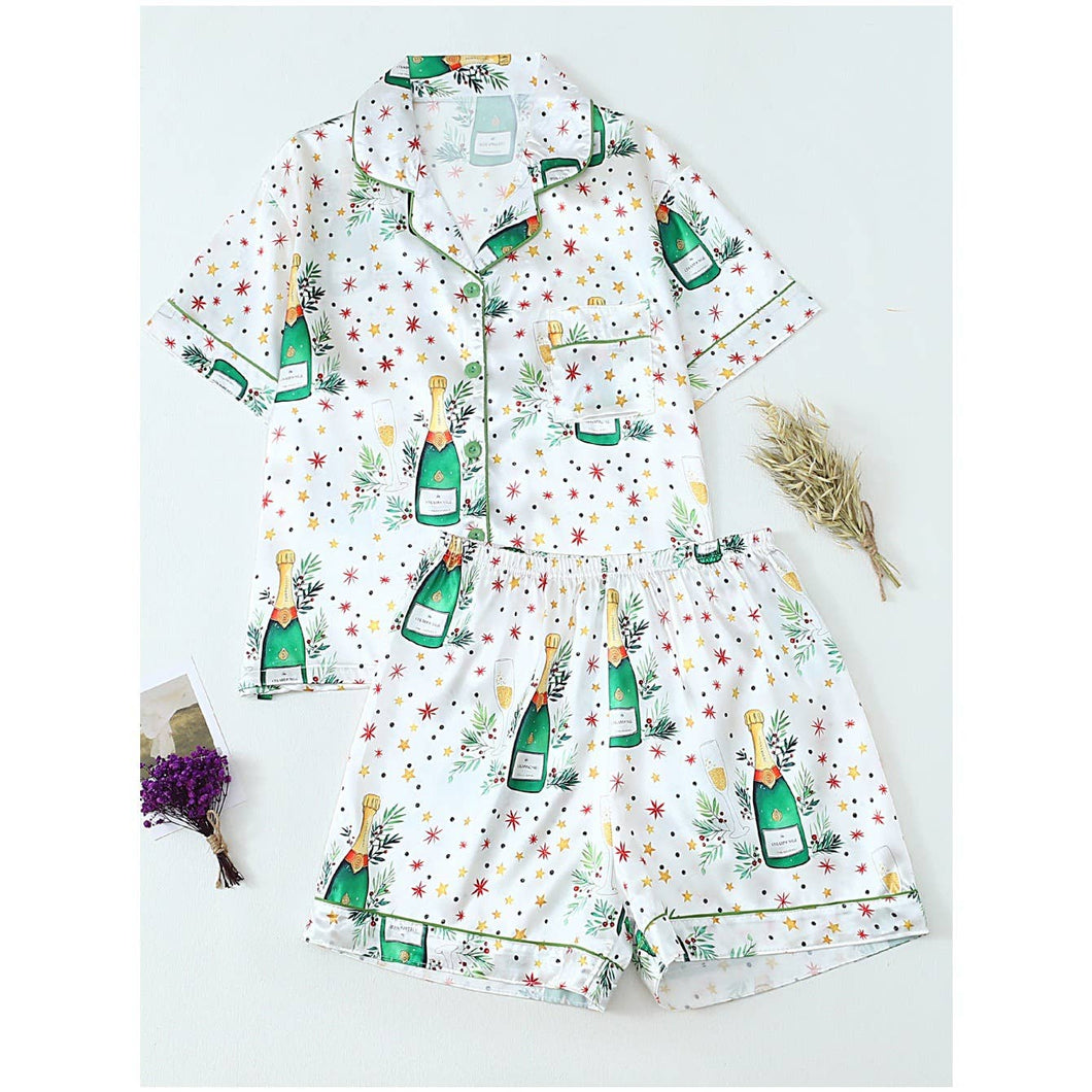 Bottle Star & Goblet Print Comfy Pajama Set