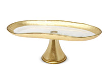 Load image into Gallery viewer, Footed Glass Tray with Gold Brushed Rim
