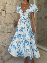Load image into Gallery viewer, Puff off the shoulder twist floral prairie maxi dress
