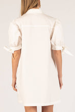 Load image into Gallery viewer, Poplin Ribbon Sleeve Tie Button Up Dress
