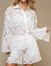 Load image into Gallery viewer, Ladies Hallow Out Botton Down Shirt Shorts 2PCS Set SKST50314
