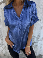 Load image into Gallery viewer, Smart Metallic Textured Button-down short sleeve blouse
