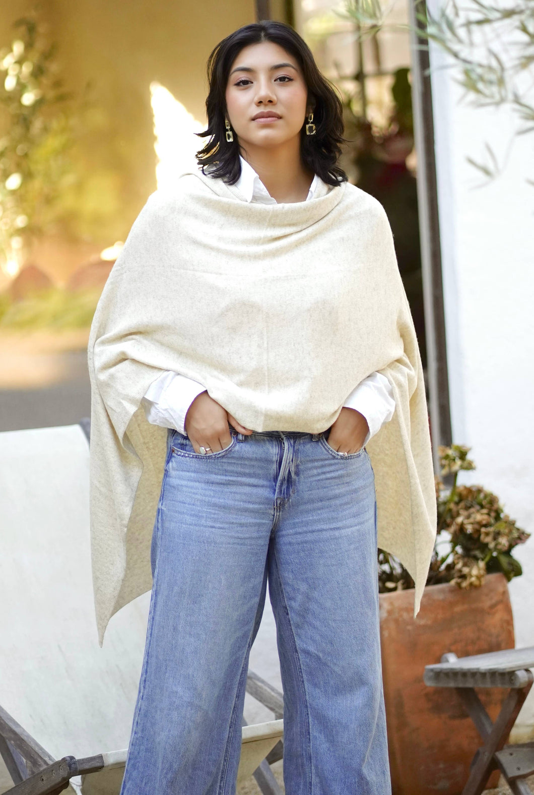 Cashmere Poncho Oatmeal 