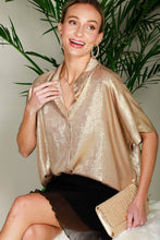 Load image into Gallery viewer, Collared Neck Button Down Metallic Woven Blouse Top VT81625F

