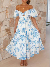 Load image into Gallery viewer, Puff off the shoulder twist floral prairie maxi dress
