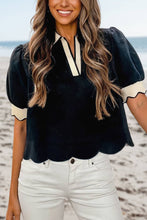 Load image into Gallery viewer, Color Contrast Collared V Neck Puff Sleeve Blouse | S-XL
