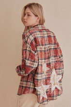Load image into Gallery viewer, Oversized Plaid Shirt with Star Patches
