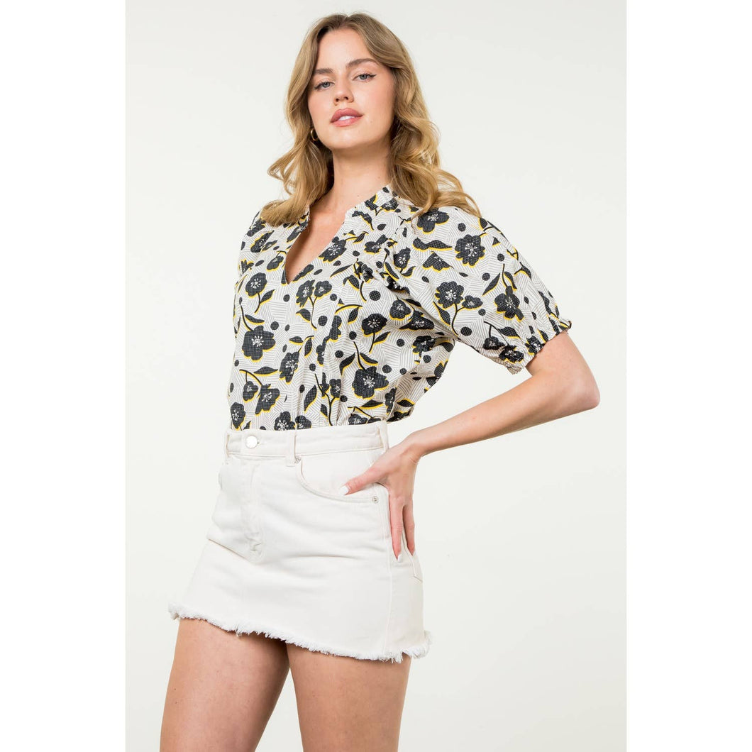 Puff Sleeve Flower Print Top