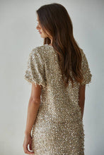 Load image into Gallery viewer, Woven Polyester Sequin Round Neck Short Sleeve Top
