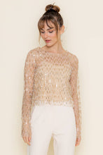 Load image into Gallery viewer, CHIC GOLD INTRICATE BEADED MESH LONG SLEEVE TOP-TI5688LA
