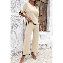 Load image into Gallery viewer, Two Pieces Outfits Knit Short Sleeve Wide Leg Lounge Sets
