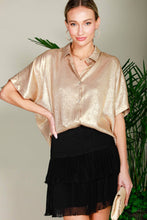 Load image into Gallery viewer, Collared Neck Button Down Metallic Woven Blouse Top VT81625F
