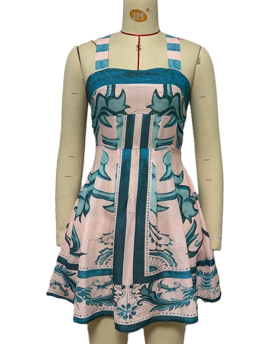 Cross Back Vintage Boho Print Slip Mini Dress