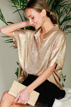 Load image into Gallery viewer, Collared Neck Button Down Metallic Woven Blouse Top VT81625F
