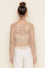 Load image into Gallery viewer, CHIC GOLD INTRICATE BEADED MESH LONG SLEEVE TOP-TI5688LA
