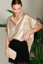 Load image into Gallery viewer, Collared Neck Button Down Metallic Woven Blouse Top VT81625F
