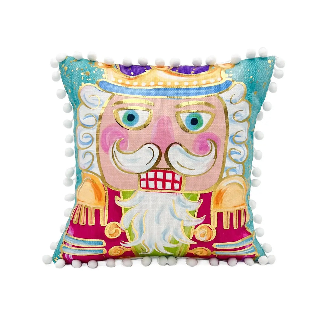 Gold Foil Mr. Nutcracker Turquoise Pillow